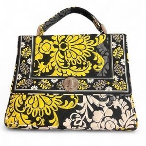 Vera Bradley Top Handle Baroque Structured Bag with Metal Twist Lock